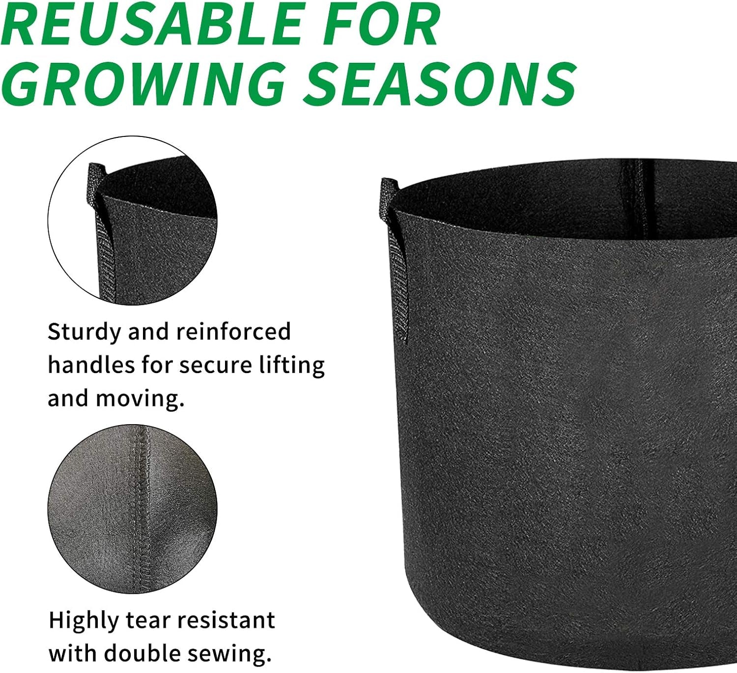 5-Pack Grow Bags, Fabric Plant Pots with Handles, Fabric Planters Grow Bags, Vegetable/Flower/Plant Grow Bags(5, 3 Gallon)