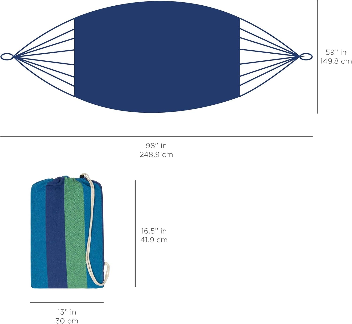 2-Person Brazilian Double Hammock Bed W/ Carrying Bag for Backyard, Patio, Indoor Outdoor Use, Cross-Woven Cotton Fabric for Comfort - Blue