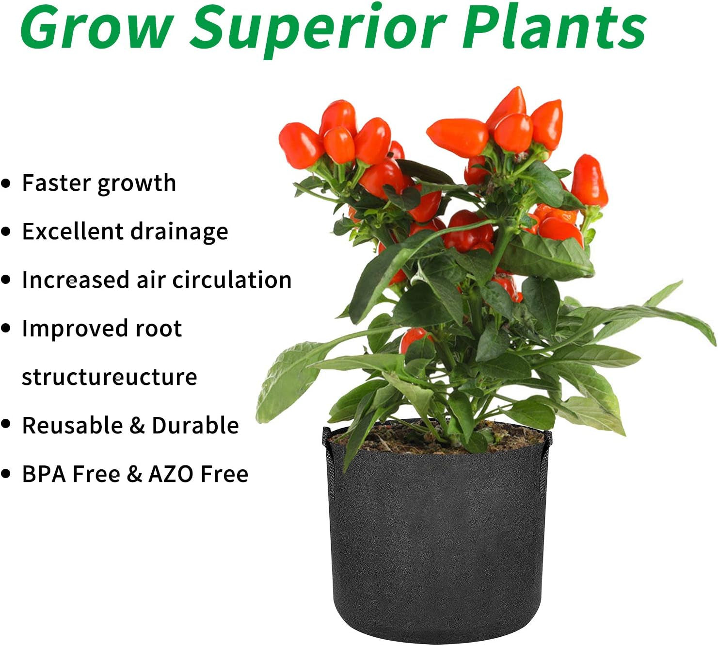 5-Pack Grow Bags, Fabric Plant Pots with Handles, Fabric Planters Grow Bags, Vegetable/Flower/Plant Grow Bags(5, 3 Gallon)